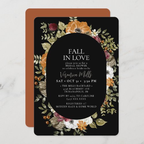 Rustic Botanical Black Terracotta  Bridal Shower Invitation