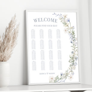 Rustic botanical blue floral wedding seating chart