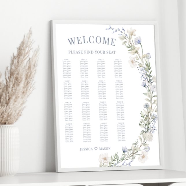 Rustic botanical blue floral wedding seating chart (Creator Uploaded)