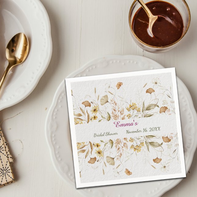 Rustic Botanical Bridal Shower Customize Paper Napkins (Creator Uploaded)