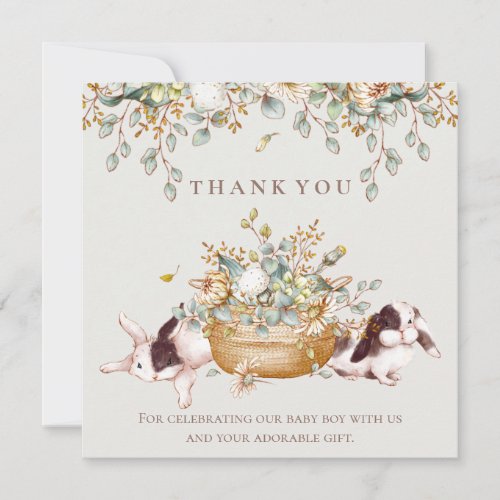 Rustic Botanical Bunny Baby Shower Thank You Card