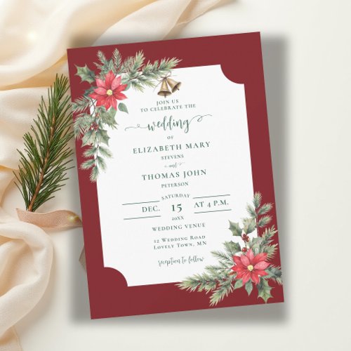 Rustic Botanical Burgundy Green Winter Wedding Invitation