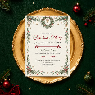 Rustic Botanical Christmas Party Invitation