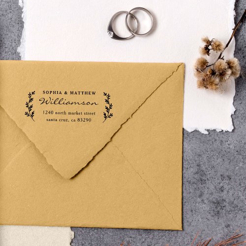 Rustic Botanical Couple Wedding Return Address Rubber Stamp