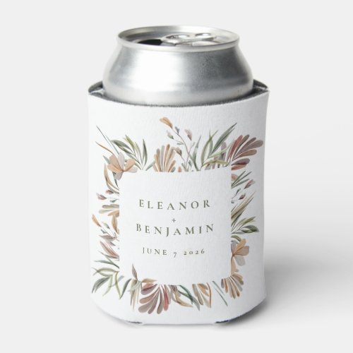 Rustic Botanical Earth Tones Wedding Names Custom  Can Cooler