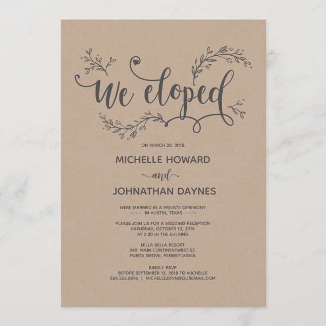 Rustic & Botanical Elopement Invitation Card (Front)