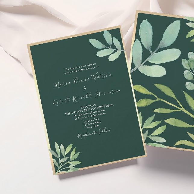 Rustic Botanical Emerald Green Wedding Invitation (Creator Uploaded)