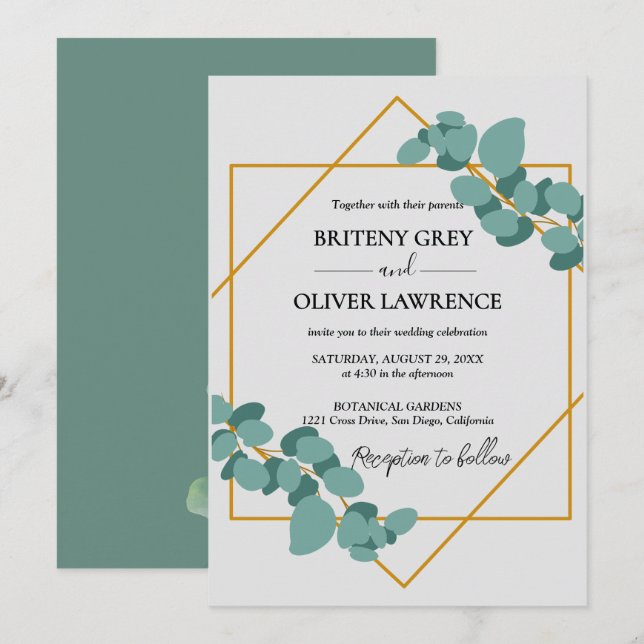 Rustic Botanical Eucalyptus Greenery Wedding Invitation (Front/Back)