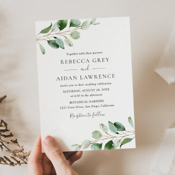 Rustic Botanical Eucalyptus Greenery Wedding Invitation by PeachBloome at Zazzle