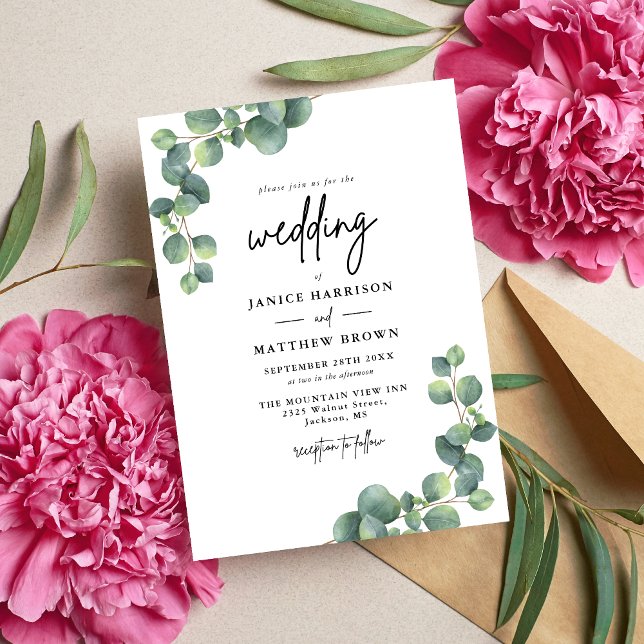Rustic Botanical Eucalyptus Greenery Wedding Invitation (Creator Uploaded)