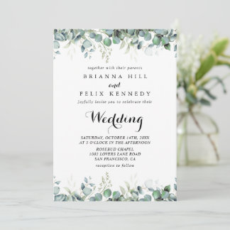 Rustic Botanical Eucalyptus Greenery Wedding Invitation