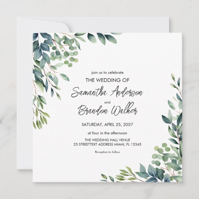 Rustic Botanical Eucalyptus Greenery Wedding Invitation (Front)