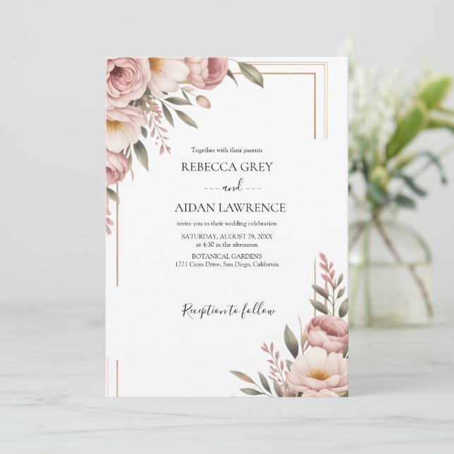 Rustic Botanical Eucalyptus Greenery Wedding  Invitation (Standing Front)