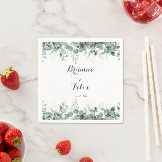 Rustic Botanical Eucalyptus Greenery Wedding Napkins