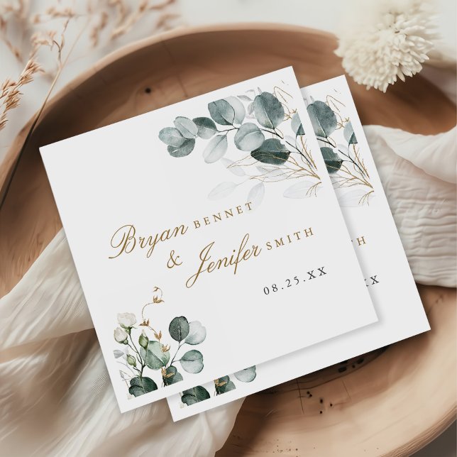 Rustic Botanical Eucalyptus Greenery Wedding Napkins (Creator Uploaded)