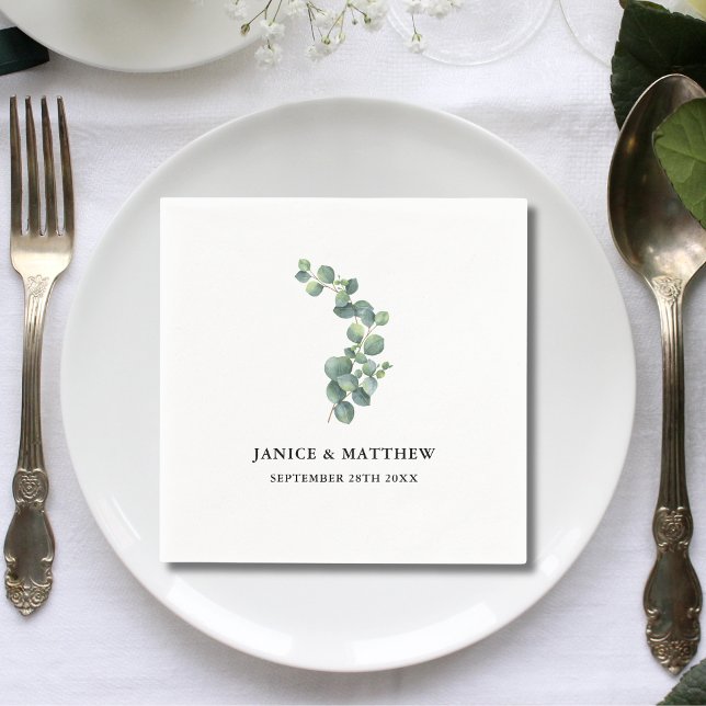 Rustic Botanical Eucalyptus Greenery Wedding Napkins (Creator Uploaded)