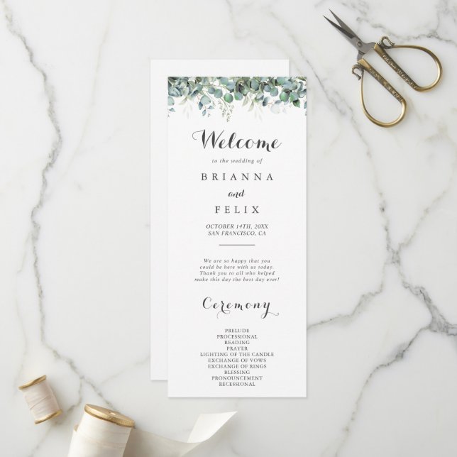 Rustic Botanical Eucalyptus Greenery Wedding Program (Front/Back In Situ)