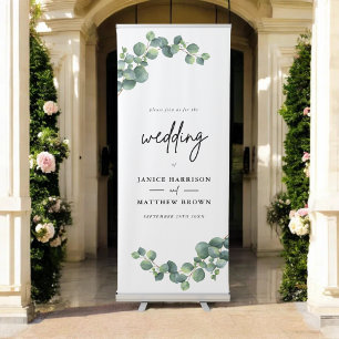 Rustic Botanical Eucalyptus Greenery Wedding Retractable Banner