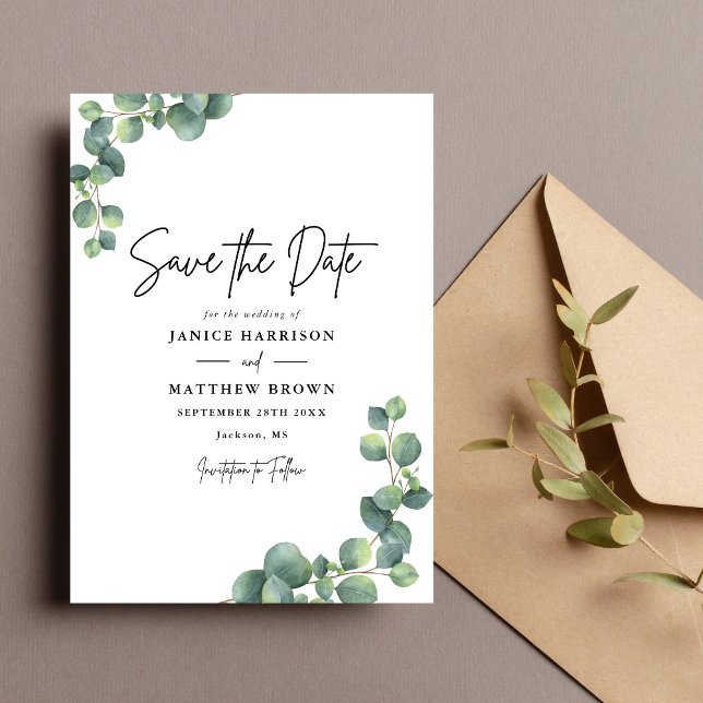 Rustic Botanical Eucalyptus Greenery Wedding Save The Date (Creator Uploaded)