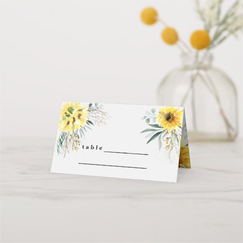 Rustic botanical eucalyptus sunflower place card