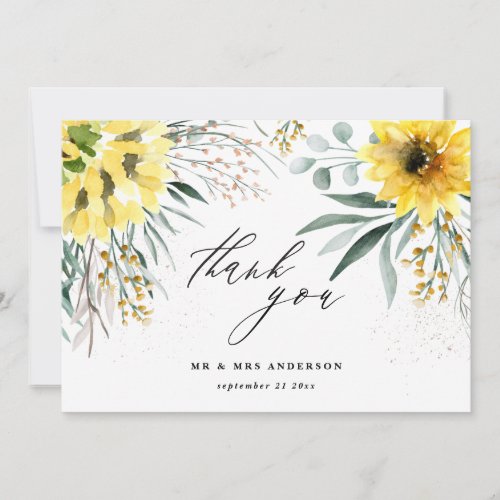 Rustic botanical eucalyptus sunflower thank you save the date