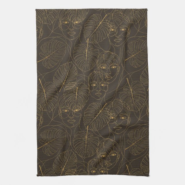 Rustic Botanical Face Line Pattern (1) Kitchen Towel (Vertical)