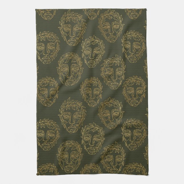 Rustic Botanical Face Line Pattern (2) Kitchen Towel (Vertical)