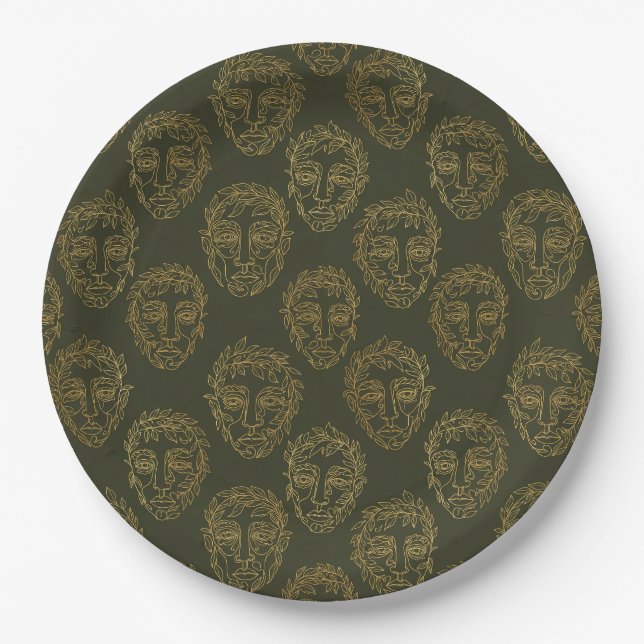 Rustic Botanical Face Line Pattern (2) Paper Plates (Front)