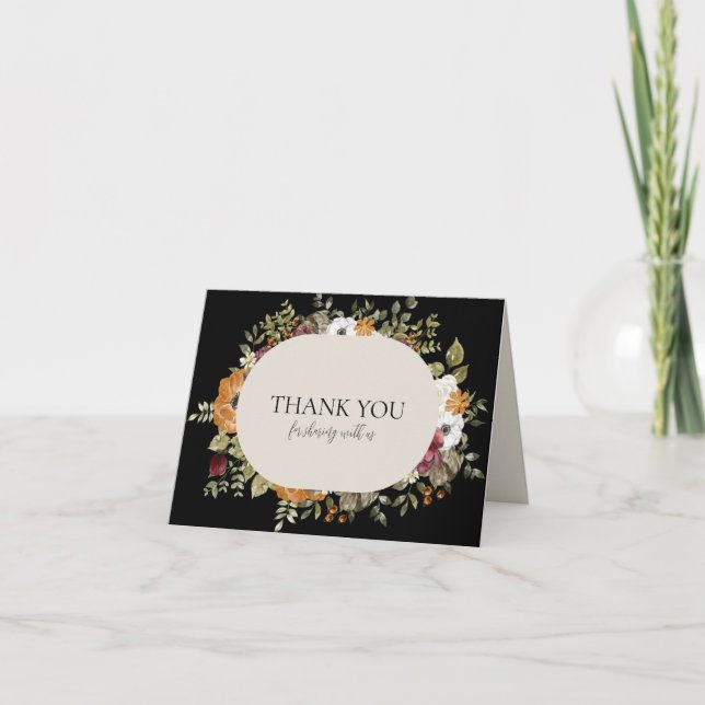 Rustic Botanical Fall Floral Horizontal with Pic Letterpress Thank You Card (Front)