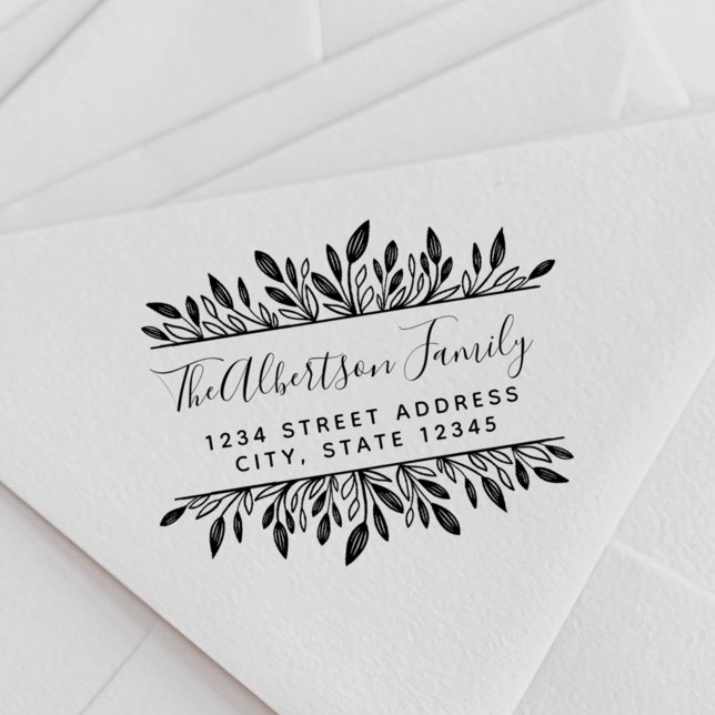 Rustic Botanical Family Name Return Address Rubber Stamp (Creator Uploaded)