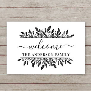 Rustic Botanical Family Name Welcome Doormat