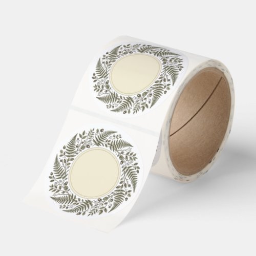 Rustic Botanical Fern Wreath Round Sticker Templat
