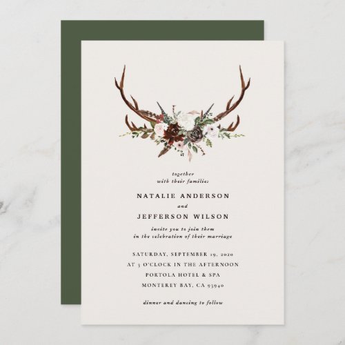 Rustic botanical floral and stag green wedding