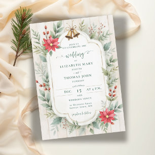 Rustic Botanical Floral Barn Wood Winter Wedding Invitation