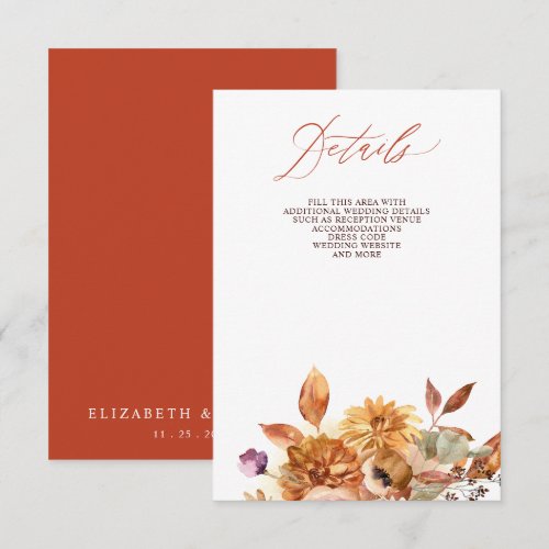 Rustic Botanical Floral Terracotta Fall Wedding Enclosure Card