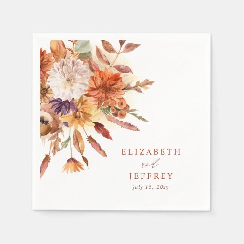 Rustic Botanical Floral Terracotta Fall Wedding Napkins