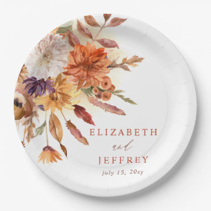 Rustic Botanical Floral Terracotta Fall Wedding Paper Plates