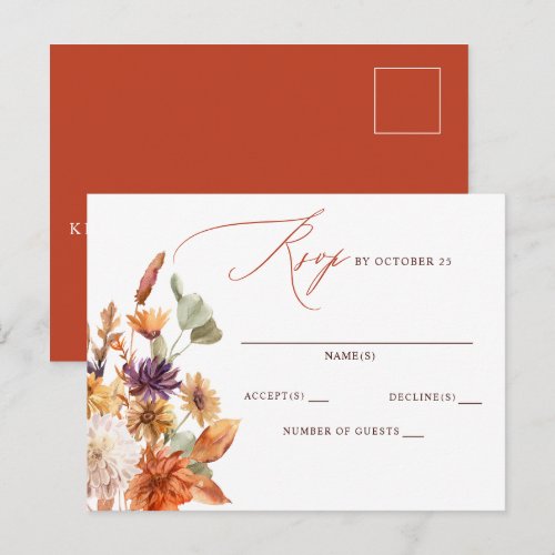 Rustic Botanical Floral Terracotta Fall Wedding Postcard