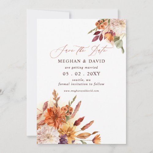 Rustic Botanical Floral Terracotta Fall Wedding Save The Date
