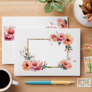 Rustic Botanical Floral White Wedding Envelope