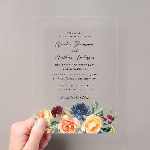 Rustic Botanical Florals Wedding Acrylic Invitations