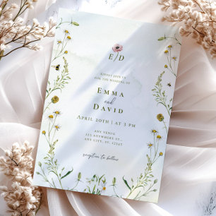 Rustic botanical Flowers bees Wedding Invitation