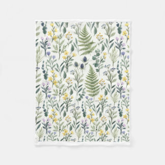 Rustic Botanical Foliage And Floral Pattern Fleece Blanket
