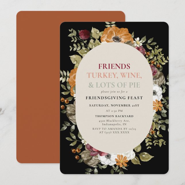 Rustic Botanical Friendsgiving Dinner Feast Party Invitation (Front/Back)