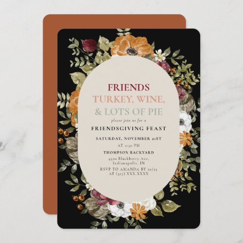 Rustic Botanical Friendsgiving Dinner Feast Party Invitation