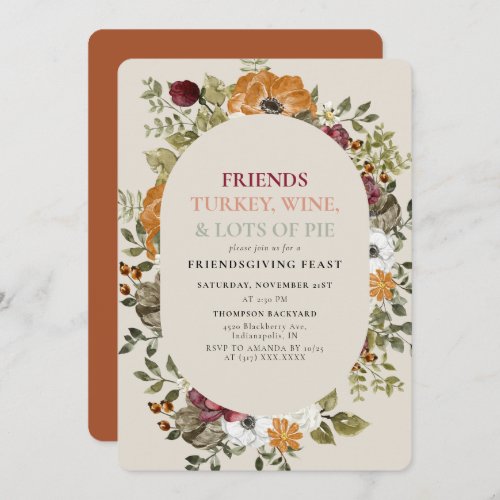 Rustic Botanical Friendsgiving Dinner Feast Party Invitation