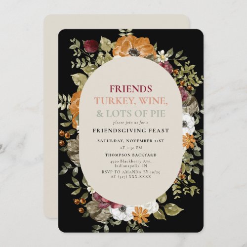 Rustic Botanical Friendsgiving Dinner Feast Party Invitation