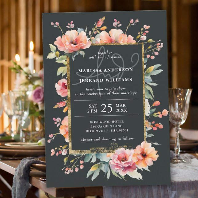 Rustic Botanical Garden Gold Frame Photo Wedding Invitation (Rustic Botanical Garden Gold Frame Photo Wedding Invitation)