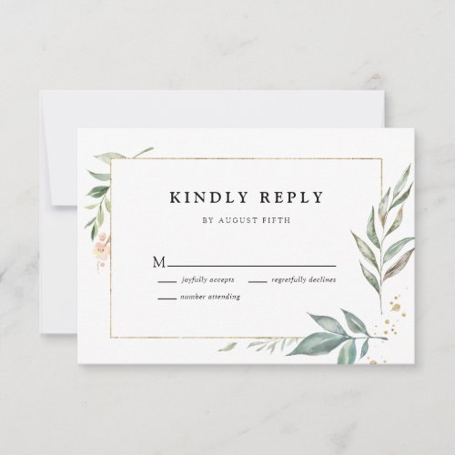 Rustic Botanical Gold Frame Wedding RSVP Card