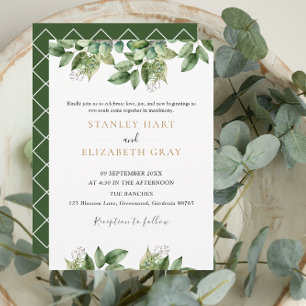 Rustic Botanical Green & Gold Foliage Wedding Invitation